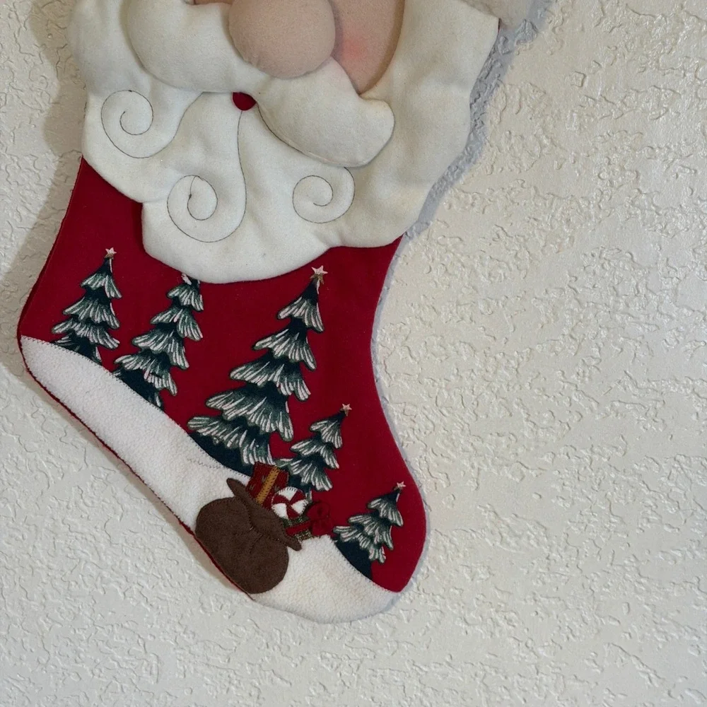 Dan Dee Christmas Stocking Santa Claus 3D Red Plaid Cuff Holiday‎ Decor Vintage